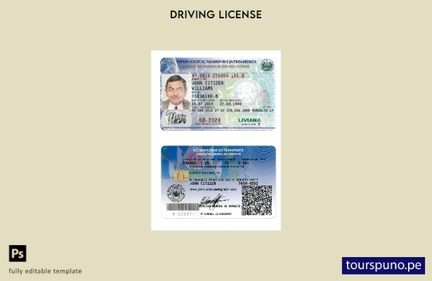 Plantilla de licencia de conducir de El Salvador lista para imprimir